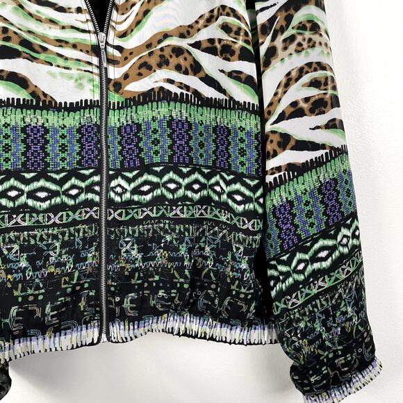 Vintage N Touch Full Zip Jacket Women XLP Green Funky Abstract Print Silky Retro - Picture 6 of 13